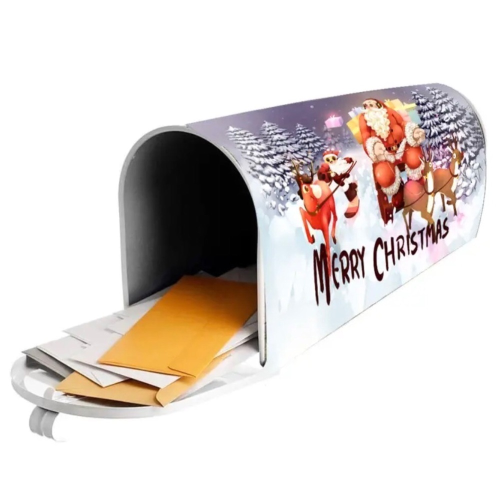 1pc Merry Christmas Holiday Santa Claus & Reindeer Sleigh Mailbox Cover